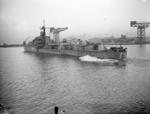 Norwegian destroyer HNoMS Stord at Rosyth, Scotland, United Kingdom, 4 Jan 1944 after the Battle of the North Cape. Note churning water from Stord’s reversed port screw.