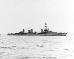 USS Salt Lake City at Dutch Harbor, Alaska, 29 Mar 1943, three days after participating in the Battle of the Komandorski Islands. Note the marks on her side, possibly from ice damage.