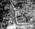 Église Notre-Dame and surroundings in ruins, Vire, France, 1944