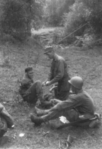 Members of US 5332nd Brigade (Provisional) Doc Brown, Bill Snaer, and George Michaels, Burma, 1945