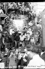 Workers at the keel laying ceremony of battleship California (future New Mexico), New York Navy Yard, Brooklyn, New York, United States, 14 Oct 1915