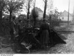 Hungarian troops with a 7.5cm Pak 40 antitank gun, suburb of Budapest, Hungary, Nov 1944