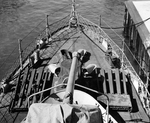 Mousetrap Anti-Submarine rocket system being installed on United States Navy sub chaser SC-274 for testing, Key West, Florida, United States, 26 Sep 1942. Photo 3 of 7.