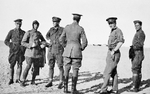 Officers of No. 1 Squadron, Australian Flying Corps in the Middle East, circa 1916; Captain Ross Smith, Major Allan Jones, Major Lawrence Wackett, Captain David Manwell, Lieutenant Alexander Macnaughton, Lieutenant Roy 