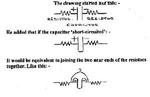 Electronic schematic showing the effects of a capacitor on a circuit that, supposedly, led to the creation of the Mr. Chad face that was later adopted for “Kilroy Was Here.”