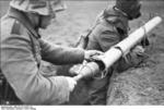 German soldiers on exercise with Panzerschreck launcher, southern Ukraine, spring 1944, photo 1 of 4