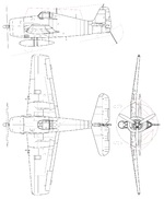 Line drawing of the Grumman F6F-5 Hellcat carrier-based fighter.