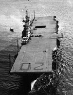 USS Bennington at anchor in Gravesend Bay, New York, 13 Dec 1944.