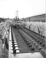 Battleship USS Oregon in drydock at the Puget Sound Naval Shipyard, Bremerton, Washington, United States, 2 Mar 1913. Photo 2 of 2.