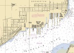 Excerpt from the 1984 Sinclair Inlet navigational chart showing the piers and drydocks of the Puget Sound Naval Shipyard, Bremerton, Washington, United States.