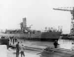 Destroyer USS Shaw entering Drydock No. 1 at Mare Island Naval Shipyard, Vallejo, California, United States, 26 Feb 1942.