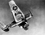 Underside view of an Eastern Aviation TBM-3 Avenger armed with FFAR rockets, the predecessor of the HVAR air-to-surface rockets, early 1944.