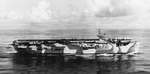 Escort carrier USS Card in Measure 32, Design 4A paint scheme approaching New York Harbor, Mar 1944. Photo taken from Navy Airship K-20.