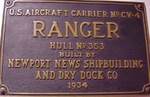 USS Ranger builder’s plate.