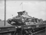 Matilda I tank of British Royal Tank Regiment being transported by rail, United Kingdom, 22 Jul 1940