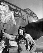 P-38J Lightning ‘Moonlight Cock-Tail!’ and pilot Lt Clark R ‘Doc’ Livingston of the 392nd Fighter Squadron at Juvincourt Airfield, Aisne, France, Dec 1944.