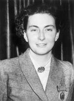 Andrée de Jongh having just been awarded the George Medal at the Buckingham Palace, London, England, United Kingdom, Feb 1946