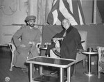 Emperor Haile Selassie I of Ethiopia and President Franklin Roosevelt of the United States aboard USS Quincy, Great Bitter Lake, Egypt, 13 Feb 1945