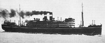 Broadside view of the passenger-cargo ship SS Tilawa underway, 1930s, location unknown.