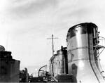 View of USS DD-224, looking aft from her starboard bridge wing, near Kure, Japan, 29 Oct 1945