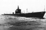 Pre-commissioning photo of the submarine Saury at Provincetown, Massachusetts, United States, 10 Feb 1939. Note that Saury is painted with Electric Boat Company’s construction number rather than the Navy’s hull number.