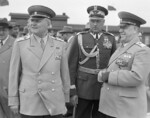 Ivan Konev (left), Konstantin Rokossovsky (center), and Georgy Zhukov (right) attending the Warsaw Conference, Poland, 10 May 1955