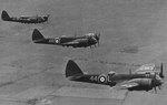 Three Blenheim aircraft in flight, circa late 1930s