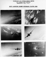 Six gun camera photos of a G4M2e Model 24 Tei bomber carrying MXY7 Model 11 Ohka bombs, 1945