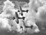 Three British Gladiator biplanes in flight, circa 1930s