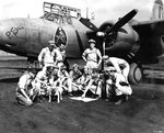 Major Walker of USAAF 3rd Bomb Group briefing pilots before a mission, Hollandia, Dutch New Guinea, mid-1944