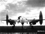 P-38 Lightning aircraft at rest on an airstrip in Chico, California, United States, 1 Dec 1944