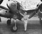 USAAF Major Richard Bong with his P-38 Lightning aircraft 