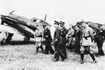 King Vittorio Emanuele III of Italy inspecting new Re.2005 Sagittario fighters of the 362nd Squadron, Italy, May 1943