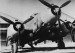 Front quarter view of SM.84 bomber at rest, circa 1940s