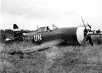 A P-47D Thunderbolt that crashed on take-off, Halesworth, Suffolk, England, United Kingdon, 7 Sep 1943. Photo 1 of 3.