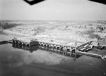 Concrete U-boat pens at Brest, France showing damage sustained after bombing attacks by the British Royal Air Force, Aug 1944