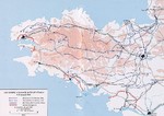 Map depicting US Army VII Corps advancing into Brittany, France, 1-12 Aug 1944