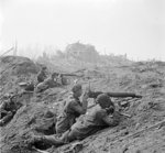 Men of the UK 1st Commando Brigade manning two Vickers medium machine guns just east of the Rhine River outside of Wesel, North Rhine-Westphalia, Germany, between 24-31 Mar 1945