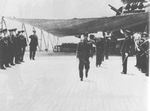 The ashes of Admiral Isoroku Yamamoto arriving at Kisarazu, Japan aboard battleship Musashi, 23 May 1943