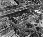 Hannover, Germany in ruins, 1945; note rail station building