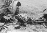 Charred remains of a British soldier of the Royal Sussex Regiment, Amiens, France, 21 May 1940