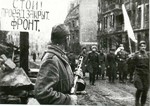 Soviet troops escorting German officers to surrender negotiations, Breslau, Germany (now Wroclaw, Poland), 6 May 1945