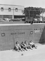 Lunch time at the Vega aircraft plant, Burbank, California, United States, Aug 1943; 2,750 B-17 Flying Fortress bombers were built by Vega during WW2