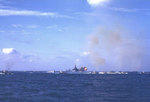 Battleship Tennessee fired her 14-inch guns at targets on Iwo Jima as LVTs headed for the landing beaches, 19 Feb 1945, photo 1 of 2