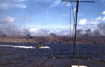 A LVT passed APA Sanborn during the pre-invasion bombardment of Iwo Jima, 19 Feb 1945