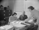 superintendent of Schools A. G. Thompson with his staff, Jerome War Relocation Center, Arkansas, United States, 18 Nov 1942