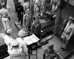 Japanese delegation board USS Nicholas to cross to USS Lansdowne for transportation to the Japanese surrender ceremony on USS Missouri, 2 Sep 1945