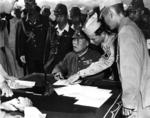 Lieutenant General Yoshio Tachibana aboard USS Dunlap off Chichi Jima to surrender the Bonin Islands, 3 Sep 1945