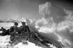 Soviet naval infantrymen manning a machine gun position at the edge of the Gulf of Finland near Leningrad, Russia, 10 Dec 1942