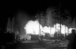 Soviet guns firing at night, Leningrad, Russia, circa early 1944